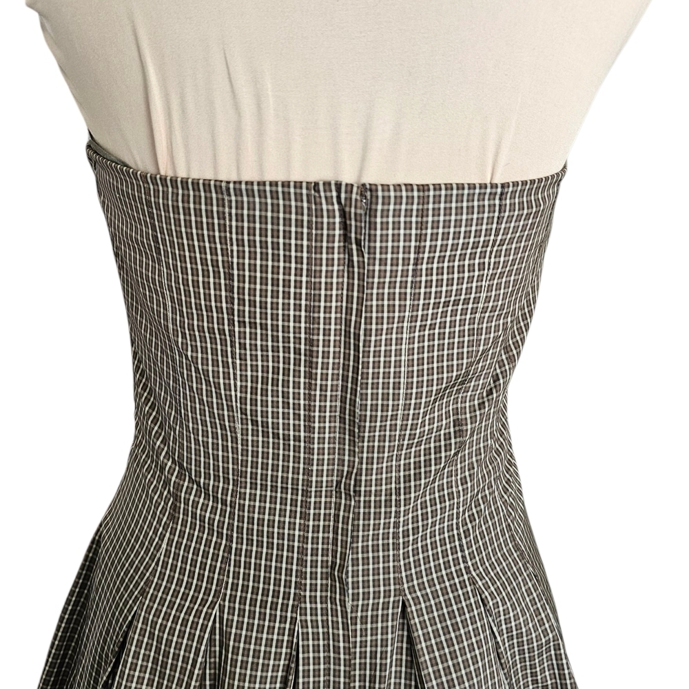 BCBGMaxAzria Brown Strapless Pleated Plaid Cocktail Dress Sz 2 - Picture 5 of 12